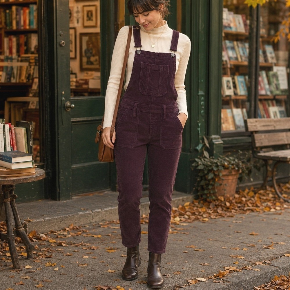 Old Navy Womens Corduroy Overalls Raisin Arizona Burgundy 4 Petite Heritage